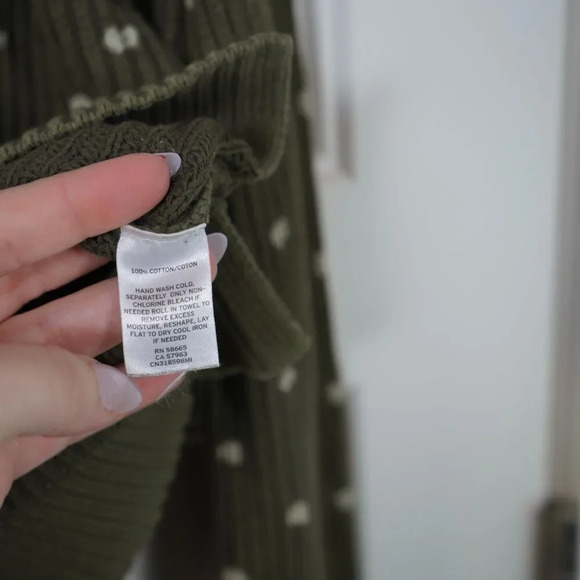 Caslon Olive‎ Green and Ivory Polka dot Sweater Womens Size Medium Long Sleeves - Picture 3 of 5